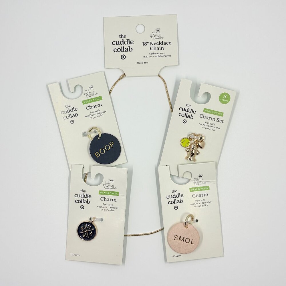 NWT Cuddle Collab Target Dog Collar Charms Matching Necklace Set Smol Boop Gold